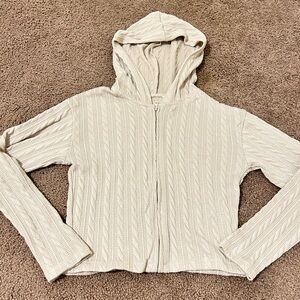 Cream Cable Knit Cardigan with Hood